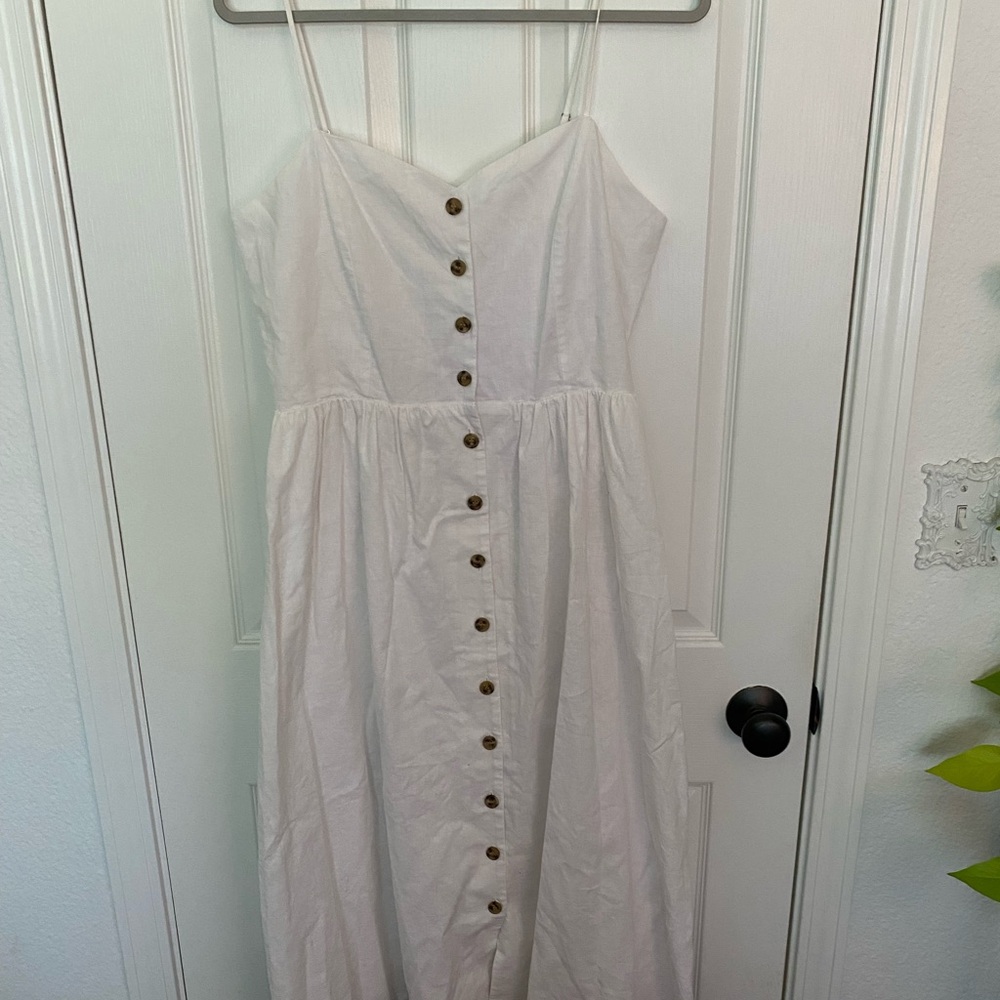 H&M Linen White Button-Down Sleeveless Dress